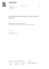 Forside for Optimized life cycle for plastics, the role of chemical recycling