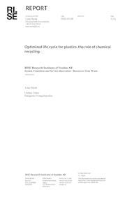 Forside for Optimized life cycle for plastics, the role of chemical recycling